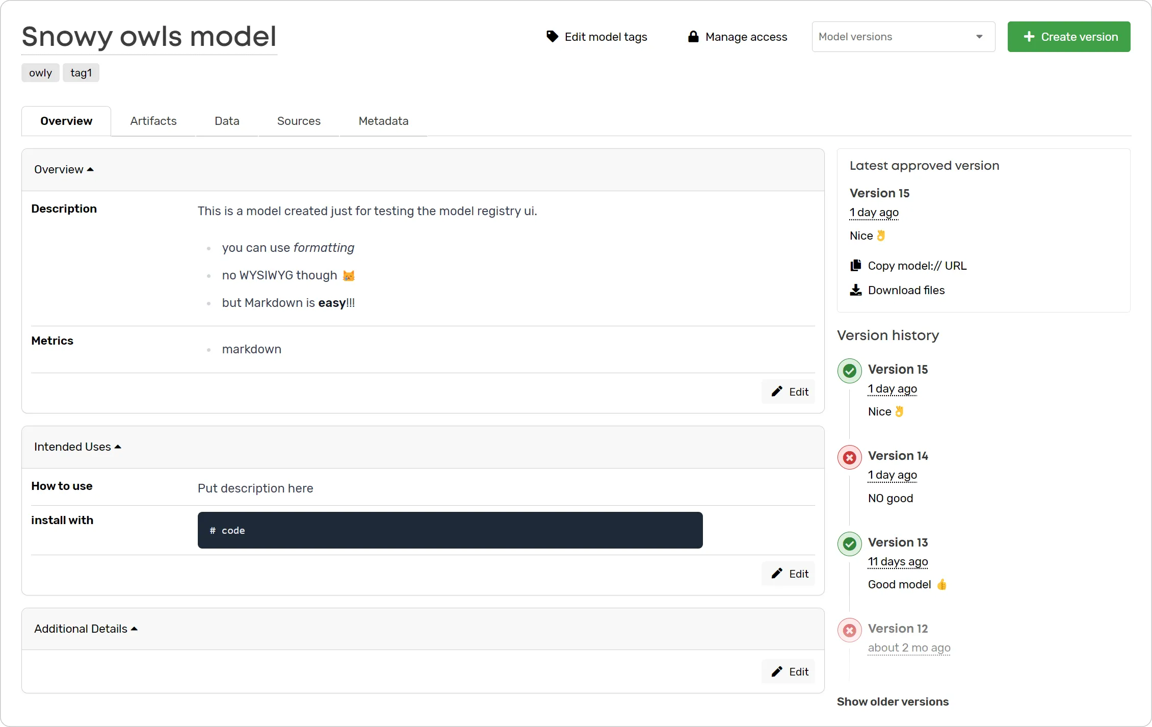 Model overview in Valohai's Model Hub