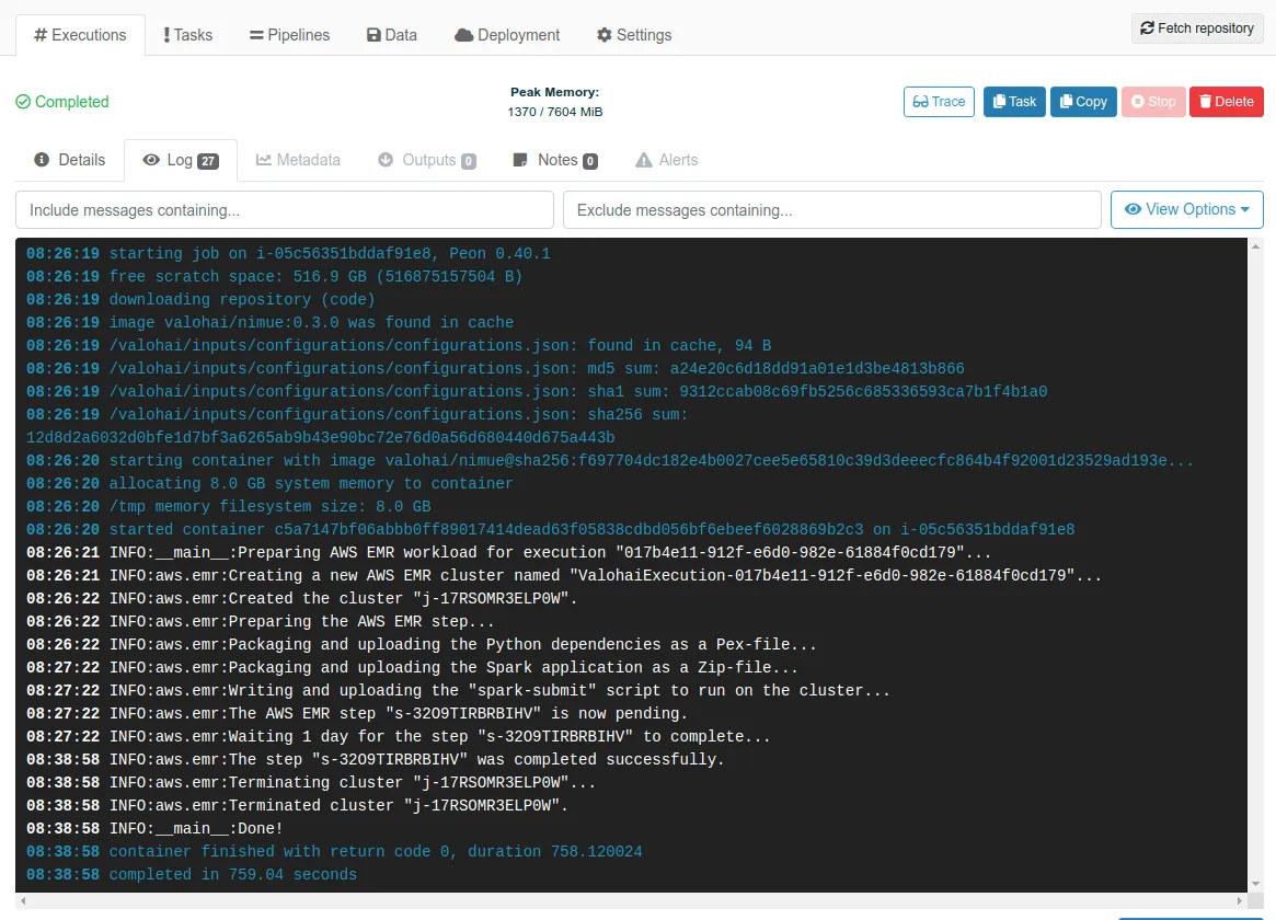 Valohai Running a Spark Execution