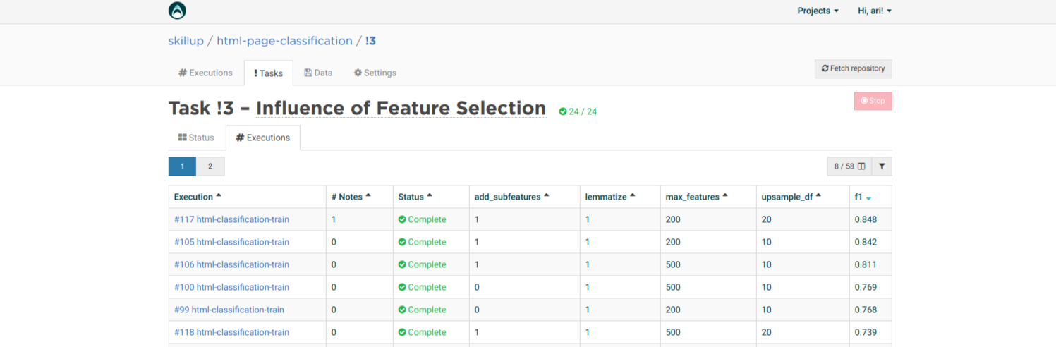 Hyperparameter tuning with version control