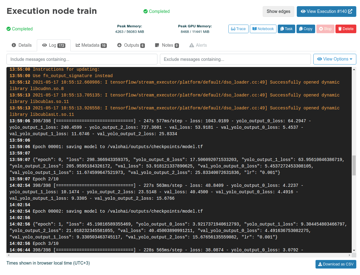 Execution logs in Valohai