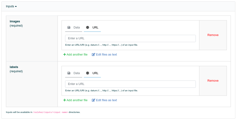 Define pipeline inputs in Valohai