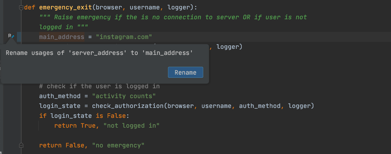 Renaming a variable in PyCharm