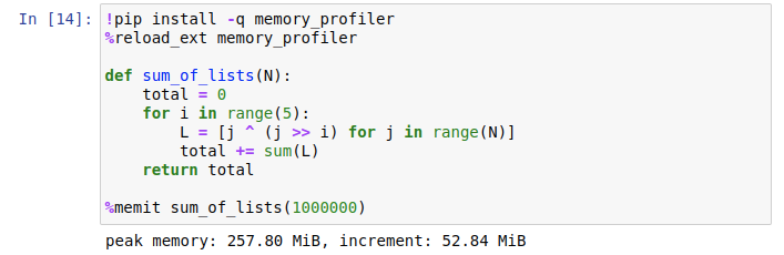 Seeing code's memory usage in Jupyter notebook.