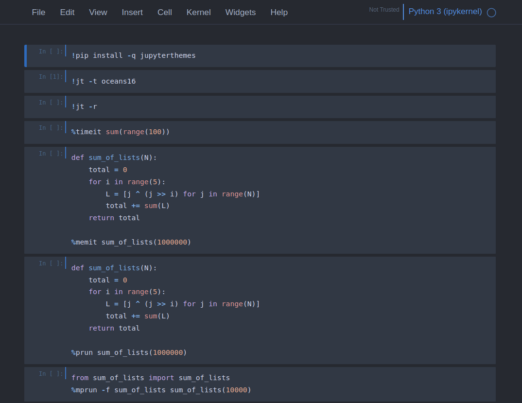 The look of theme "!jt -t oceans16" for Jupyter notebook.