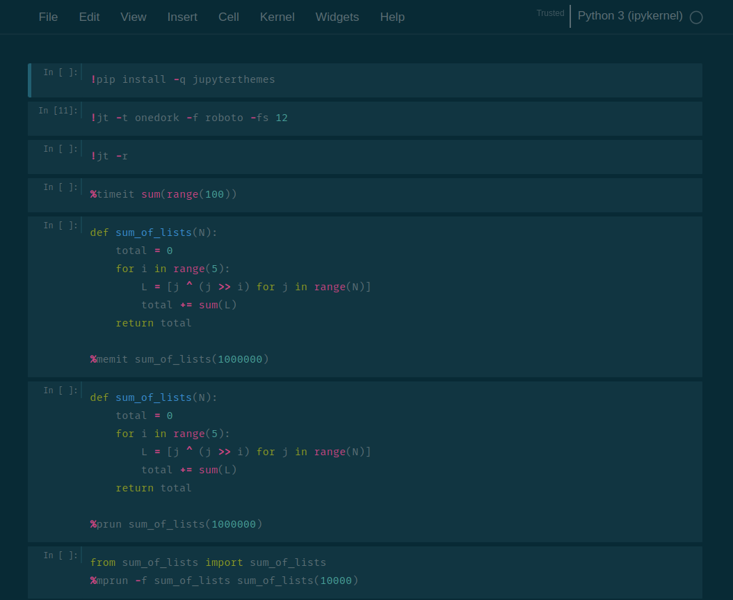 The look of theme "!jt -t solarizedd -f fira -fs 115" for Jupyter notebok.