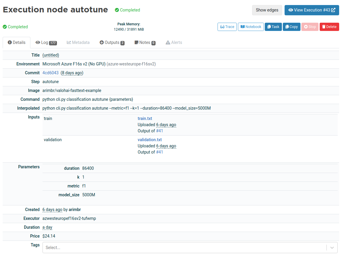 Autotune node in the machine learning pipeline