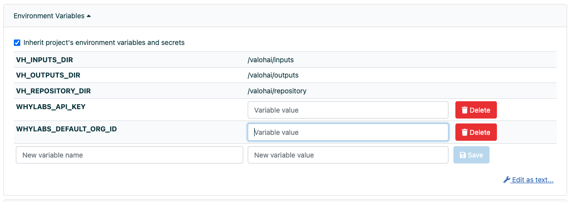 Environment variables in Valohai