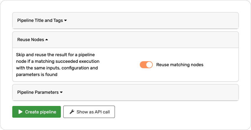 The view of enabling Valohai's Executions Reuse in the web UI