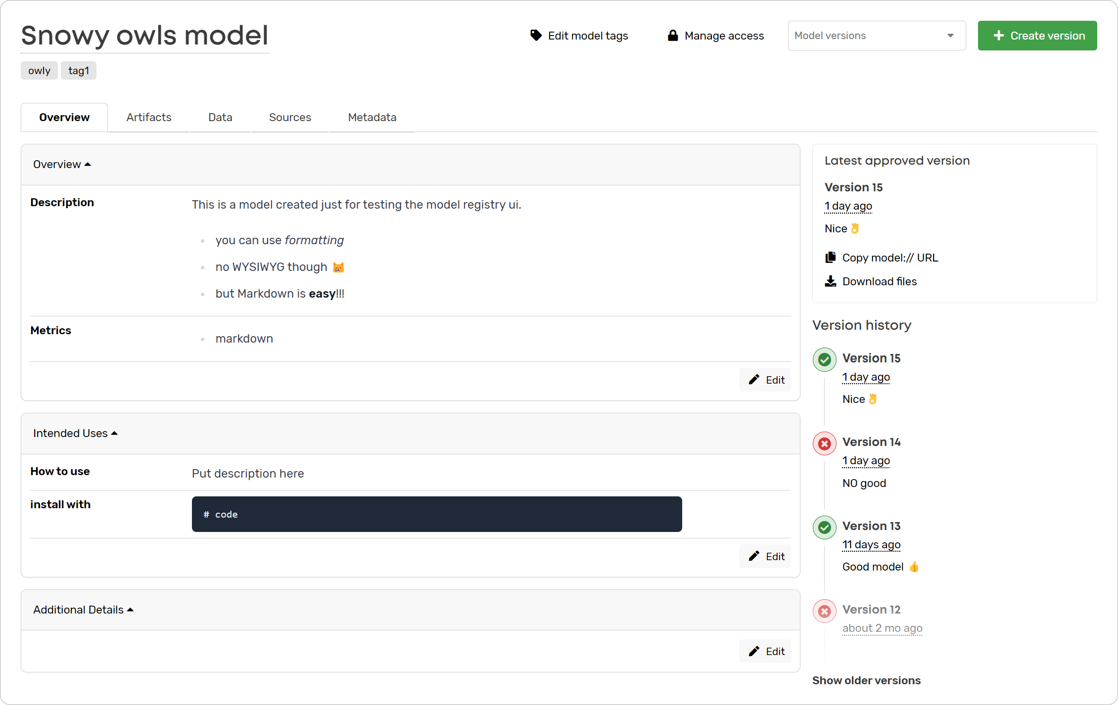 Model overview in Valohai's Model Hub